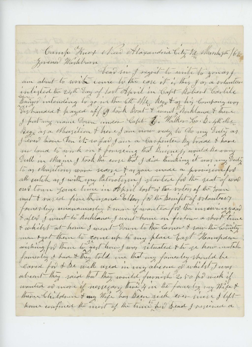 Miniature of John Knowles, Jr. requests aid of Governor Washburn