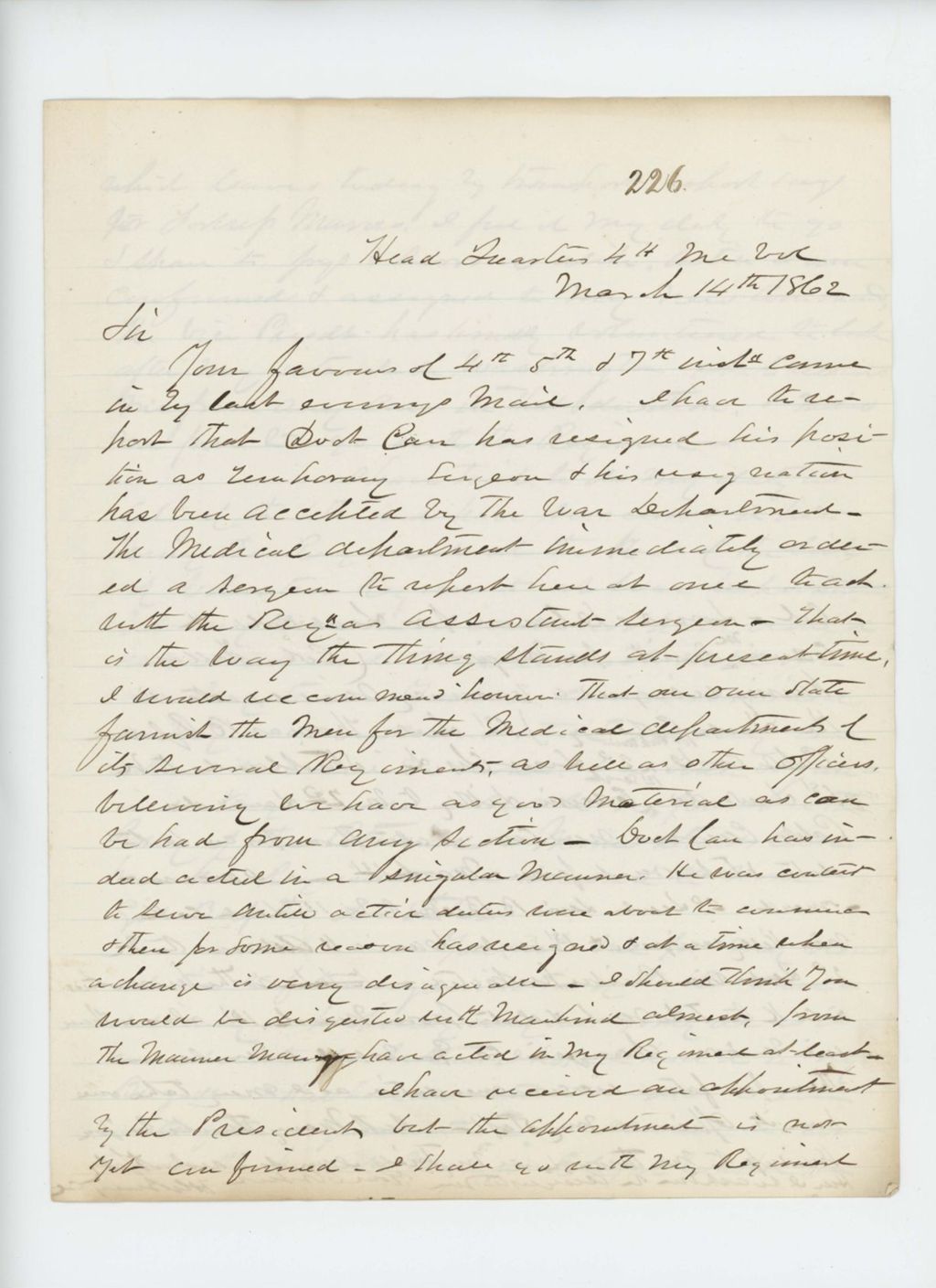 Miniature of Colonel Berry writes regarding promotions and changes in the regiment