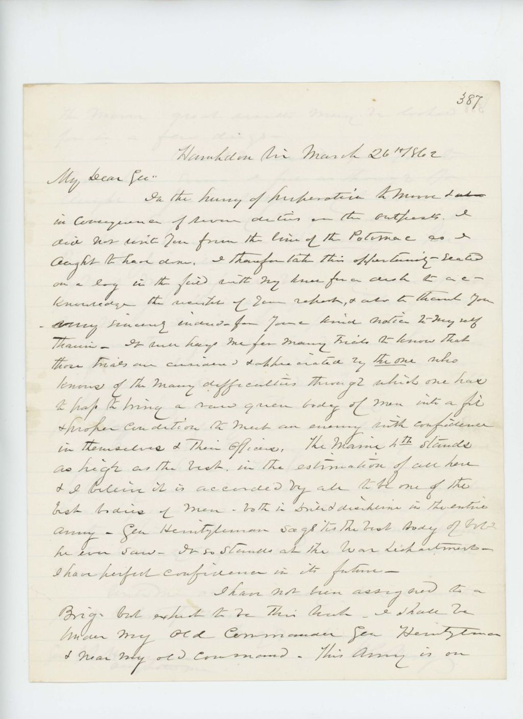 Miniature of General Berry writes Adjutant General Hodsdon regarding progress of the regiment
