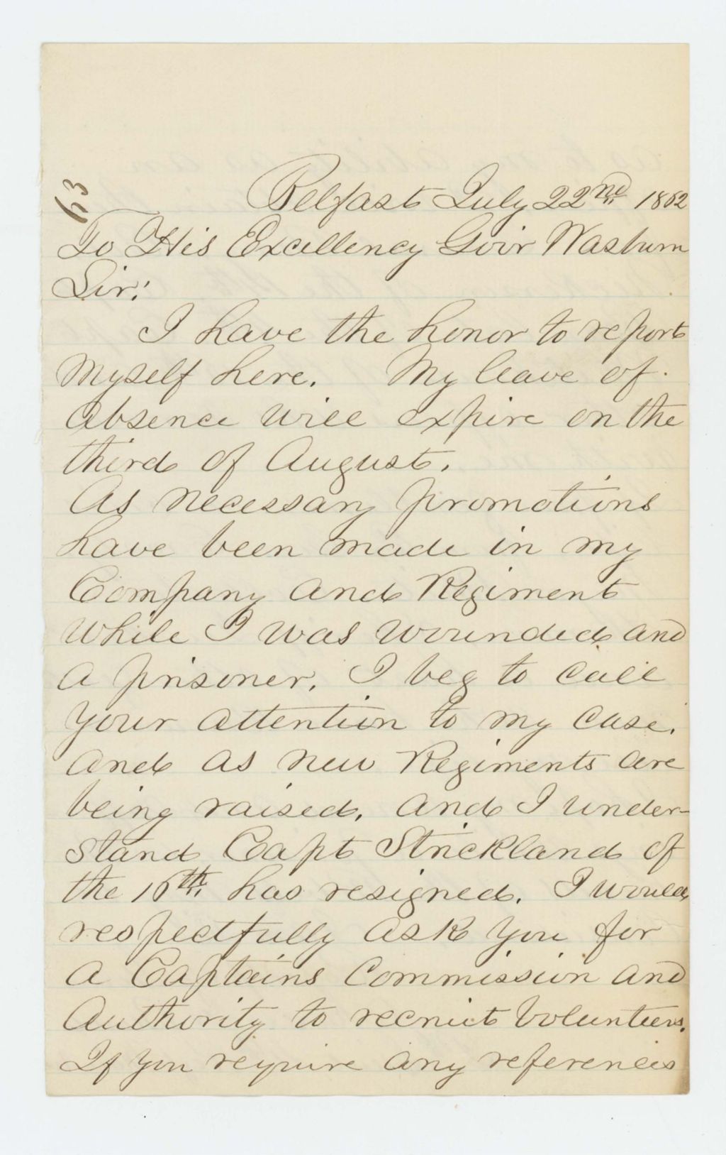 Miniature of Lieutenant Charles Burd requests a commission as Captain in a new regiment