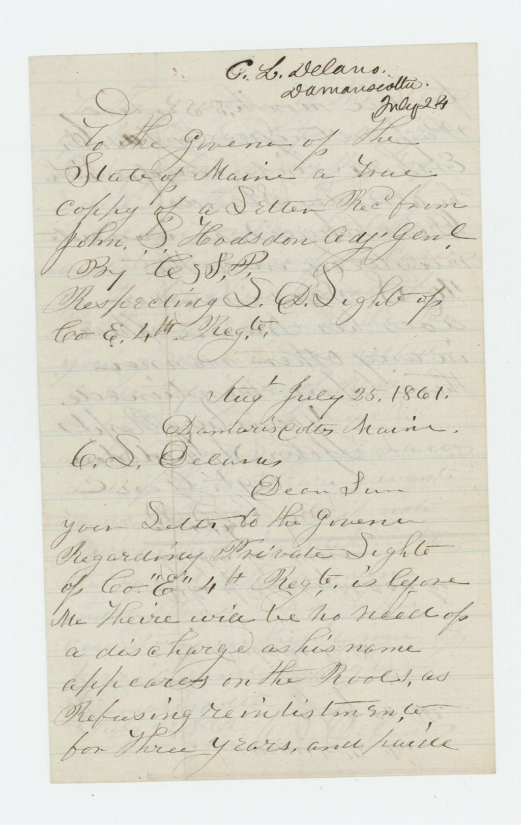 Miniature of C.S. Delano asks General Hodsdon if S.D. Light can be held to service