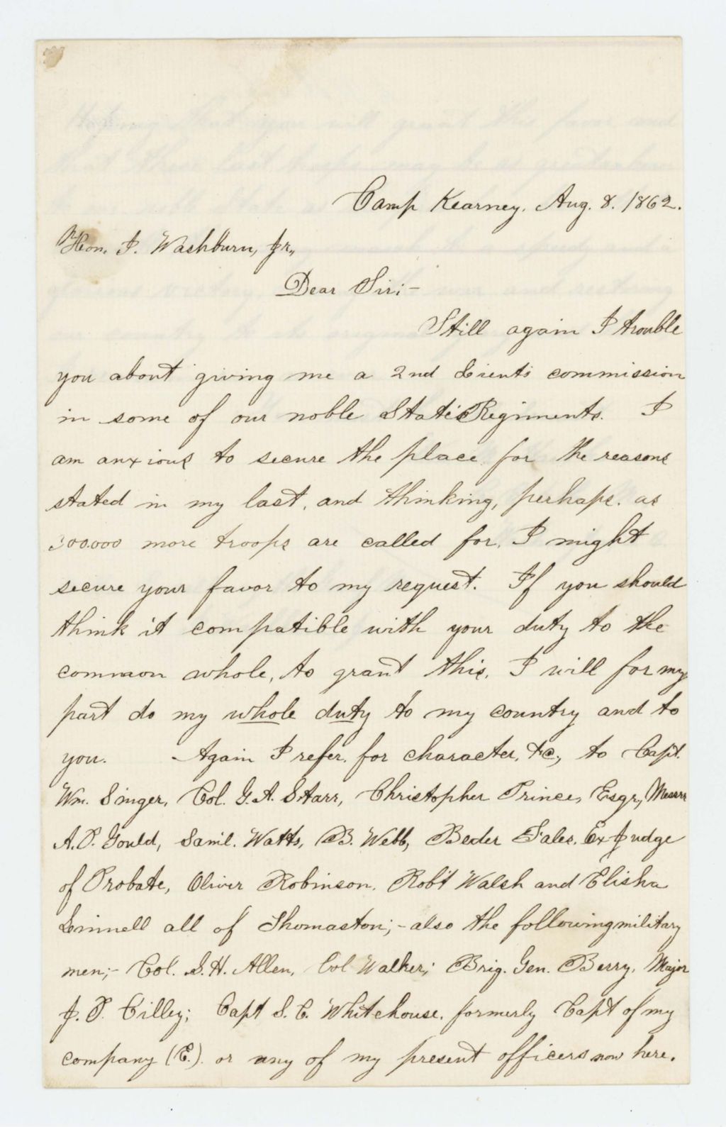 Miniature of William M. Harthorn of Company E again requests a commission