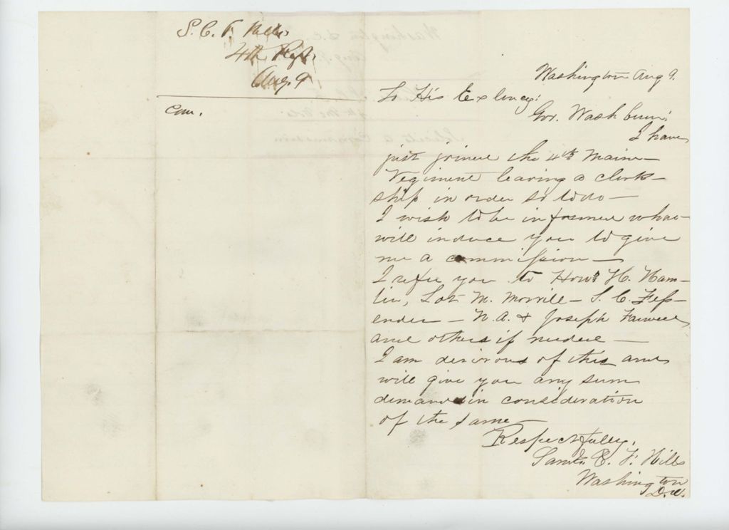 Miniature of Samuel C.F. Hills requests a commission