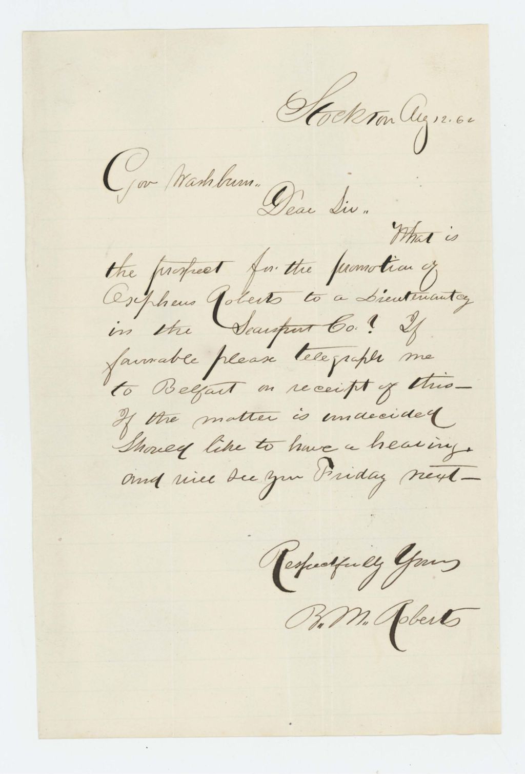 Miniature of R.M. Roberts inquires about a promotion for Orpheus Roberts
