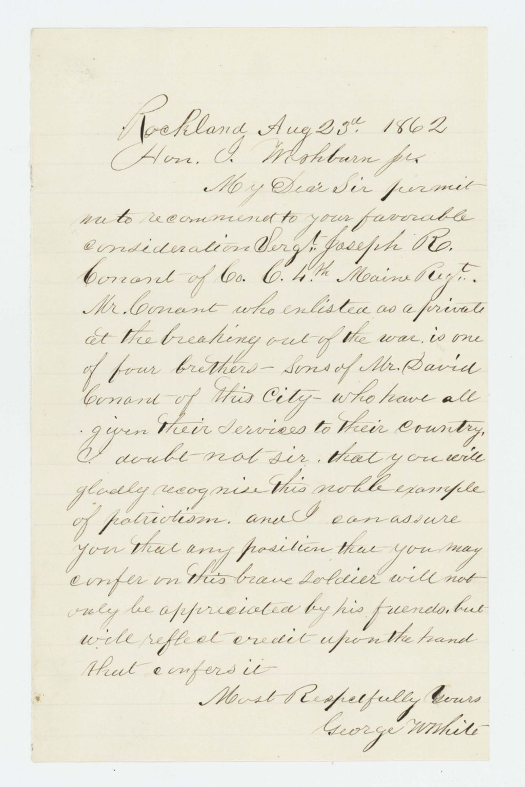 Miniature of George White recommends Sergeant Joseph R. Conant of Company C for promotion