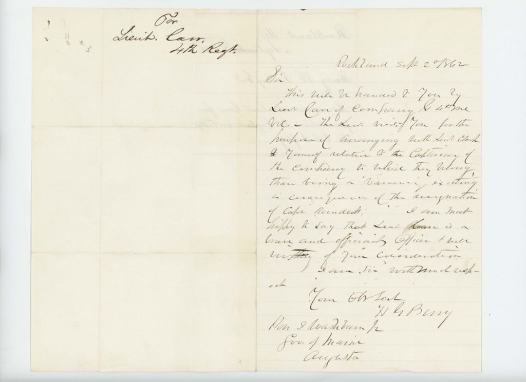 Miniature of General Berry recommends Lieutenant Carr for promotion to Captain