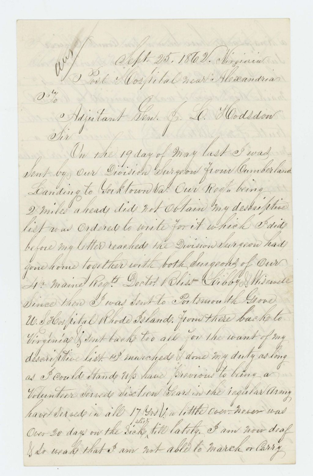 Miniature of Isaac Prince sends descriptive letter to Adjutant General Hodsdon