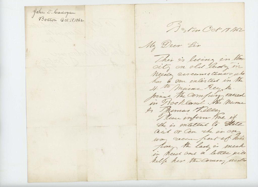Miniature of John Cadogan inquires if Thomas Kelly's mother is entitled to aid