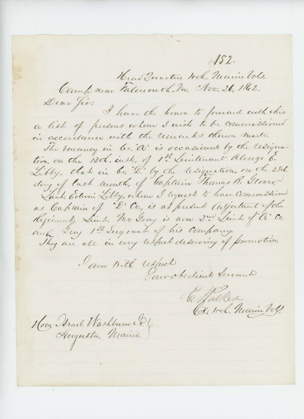 Miniature of Colonel Walker forwards a list of recommendations for promotion