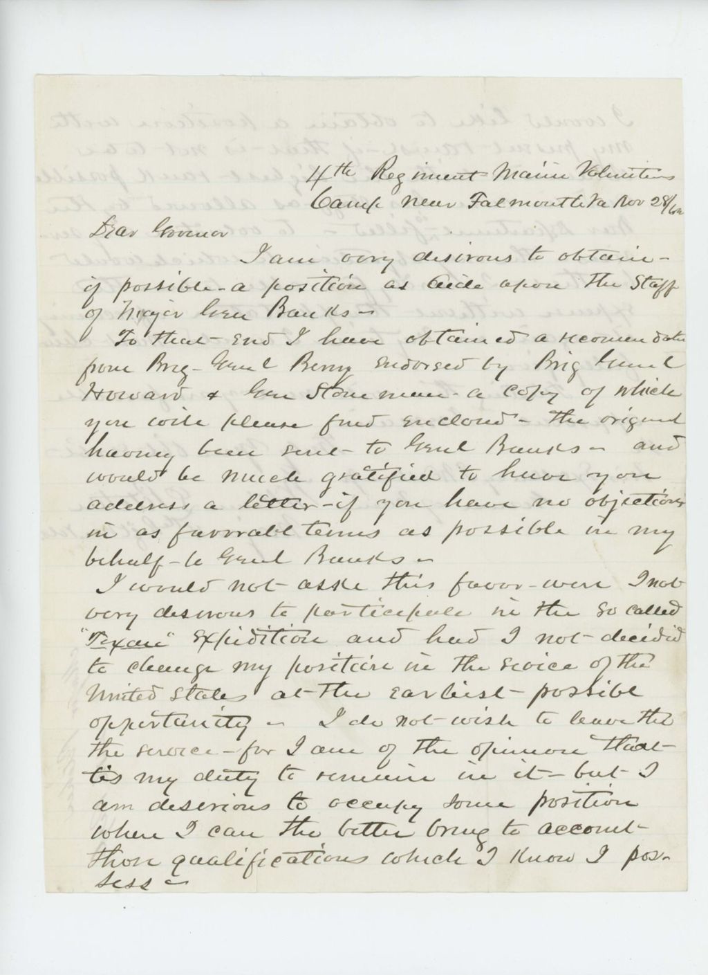 Miniature of Major William L. Pitcher requests position as aide de camp