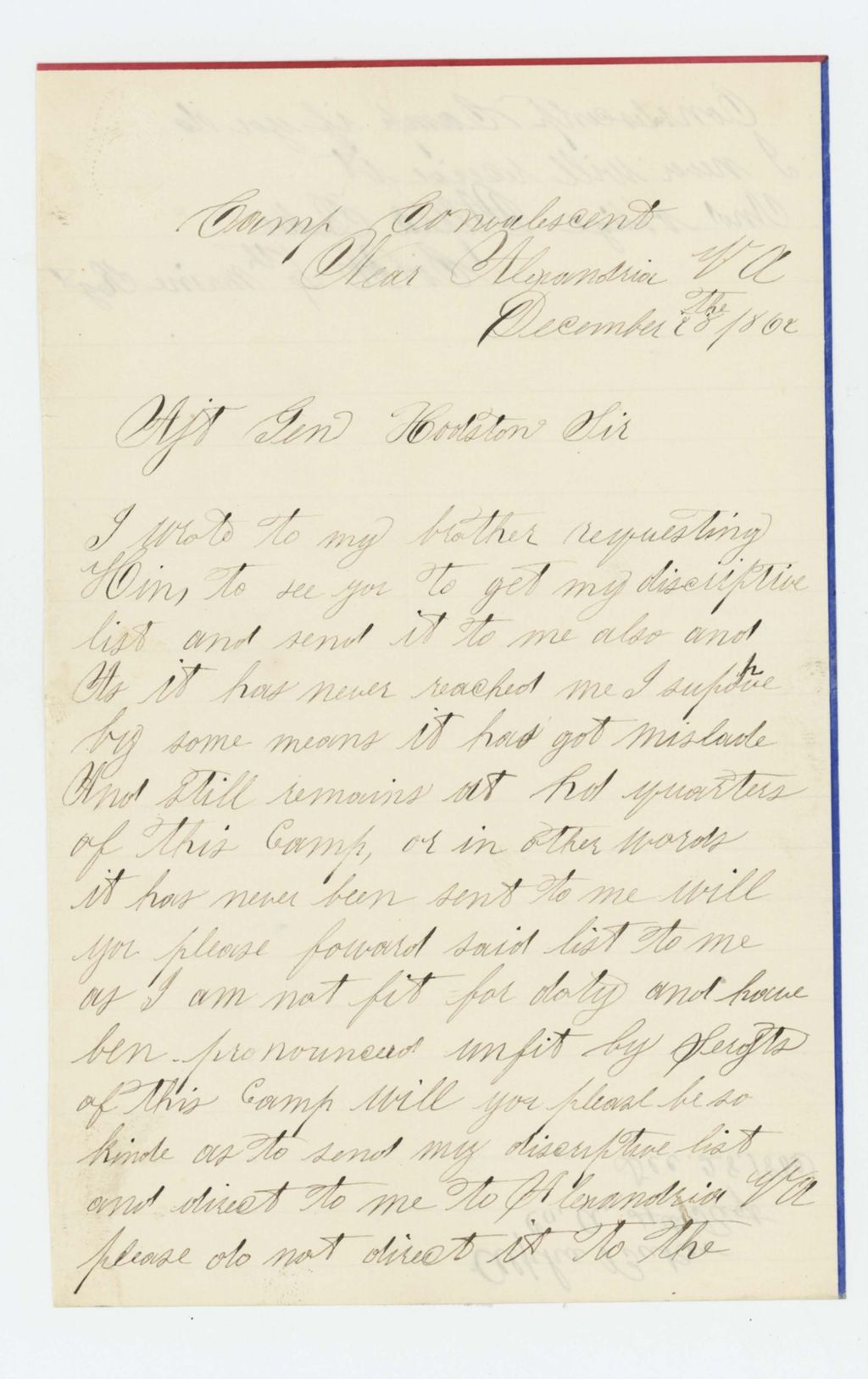 Miniature of Alpha Buker of Company A  requests his descriptive list