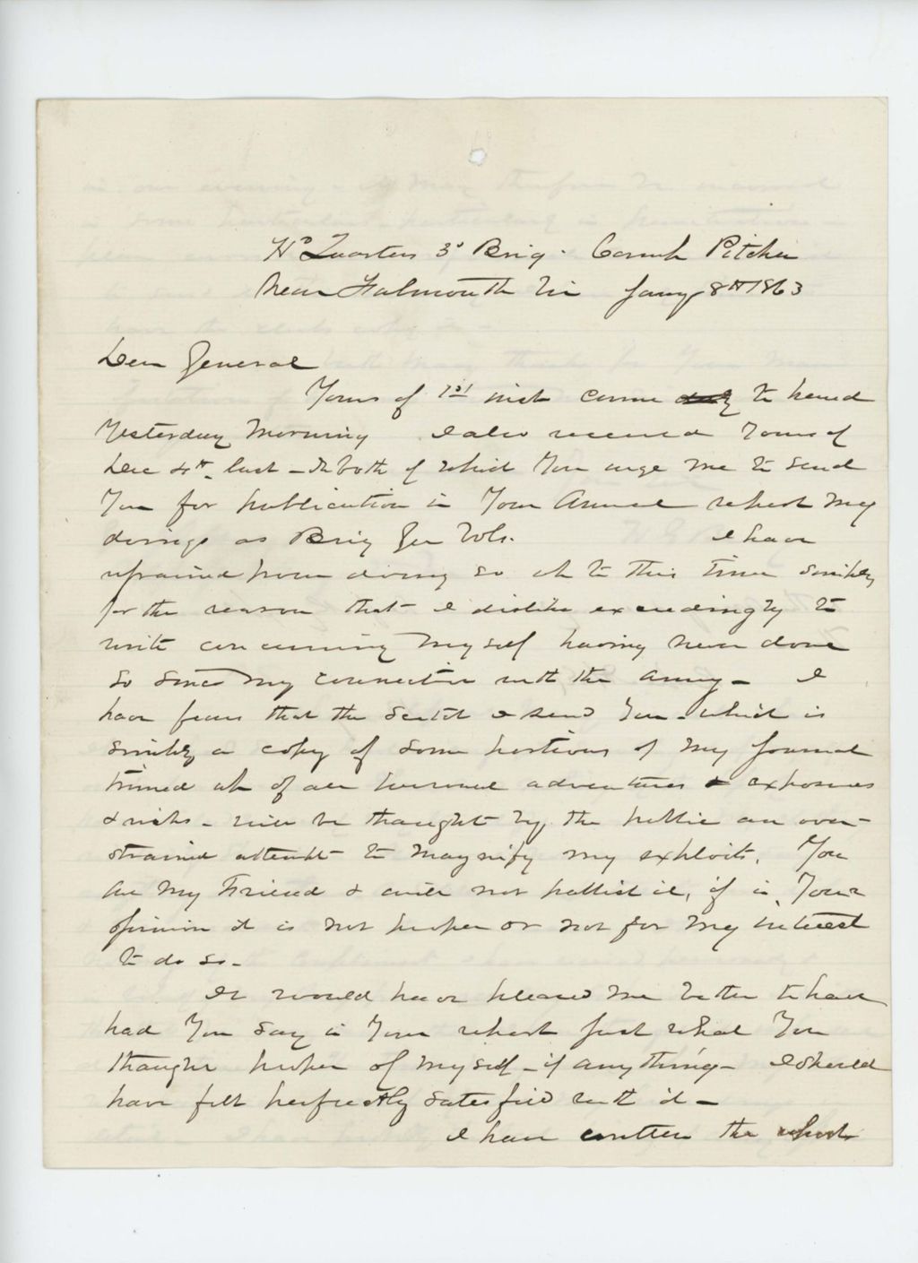 Miniature of General Berry writes Adjutant General Hodsdon regarding his annual report