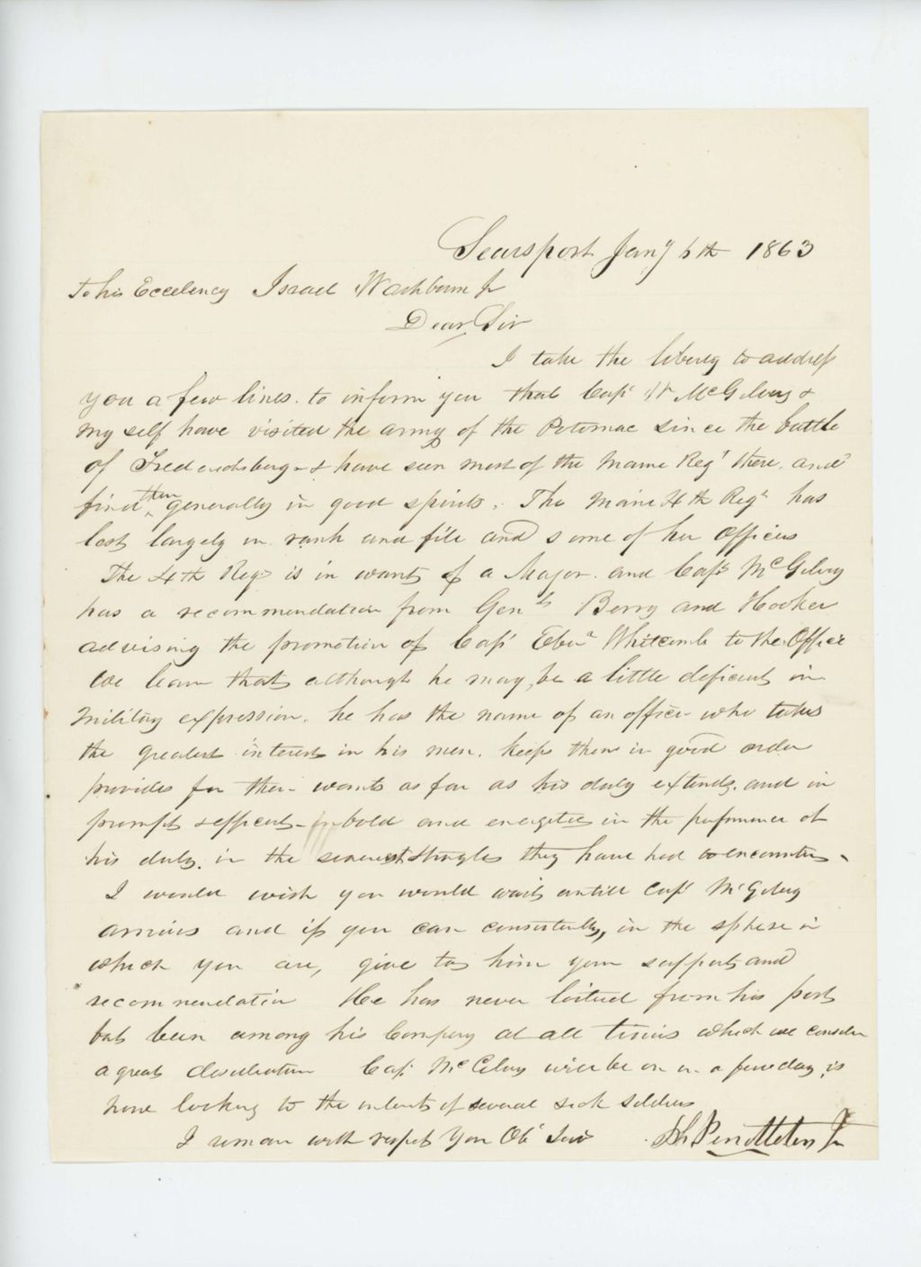 Miniature of Mr. Pendleton reports on the condition of the regiment