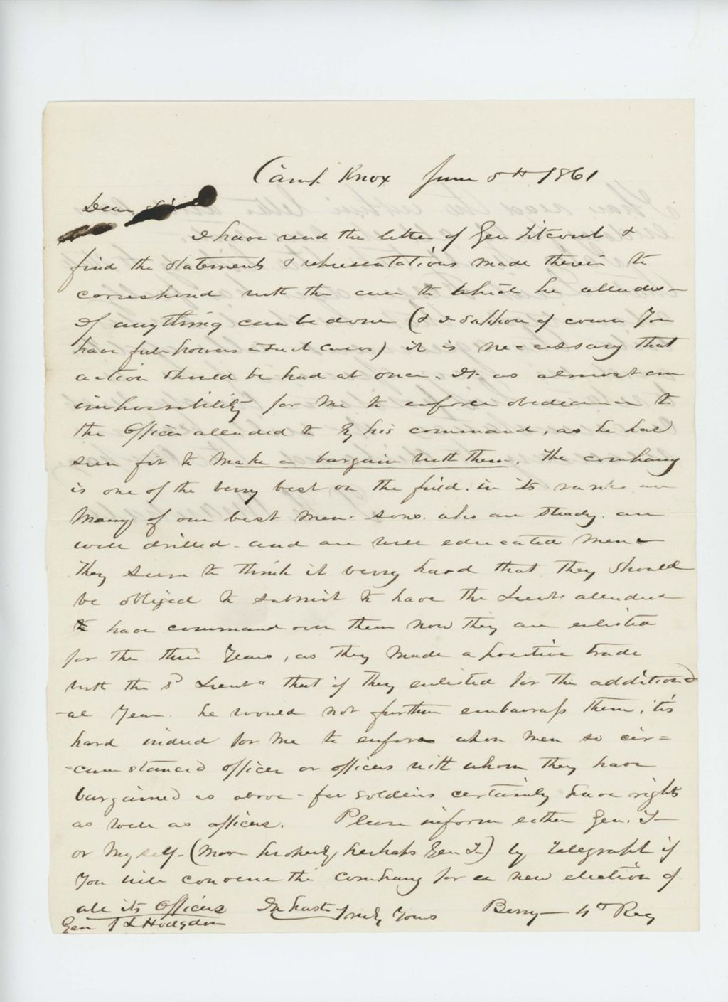 Miniature of Colonel Berry and Lieutenant Colonel Marshall write regarding problem with Fessenden and terms of service