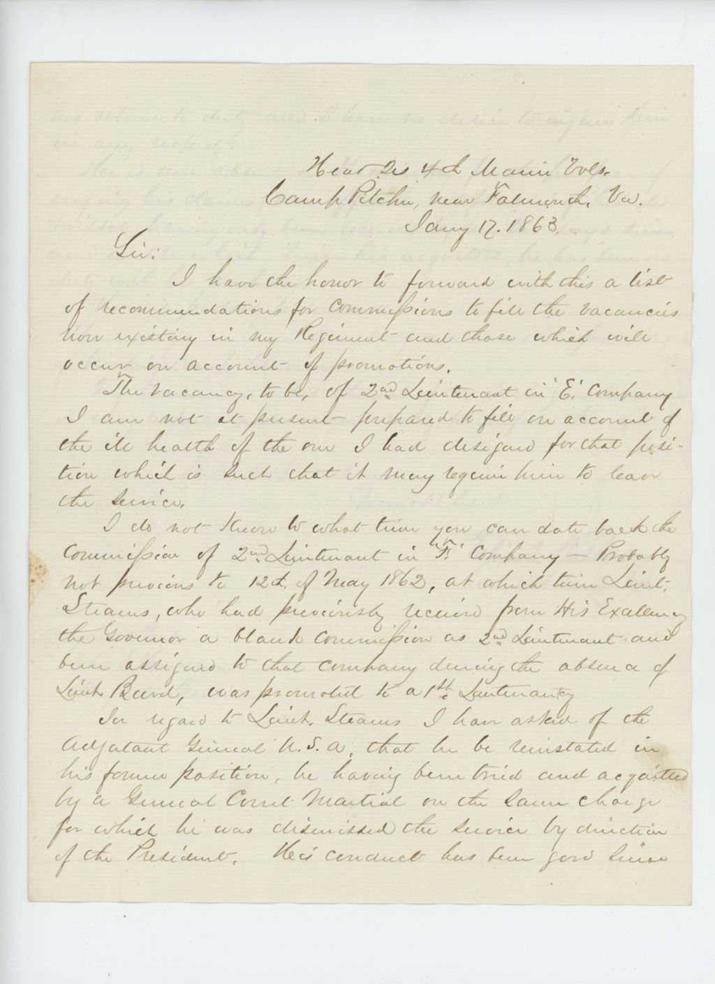 Miniature of Colonel Walker forwards list of vacancies and recommendations for promotion