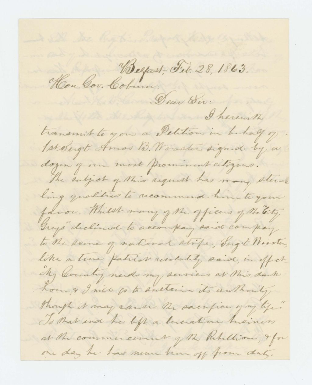 Miniature of John L. Locke and others recommend Sergeant Amos B. Wooster for promotion