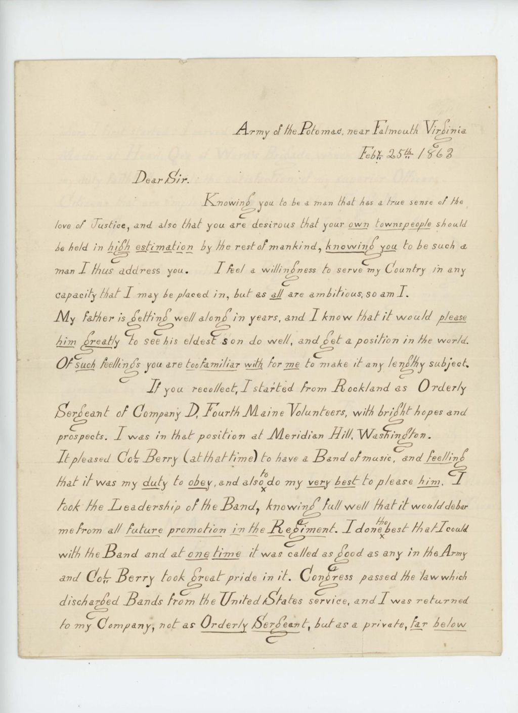 Miniature of John F. Singhi, Forage Master, requests recommendation for promotion from N.A. Farwell