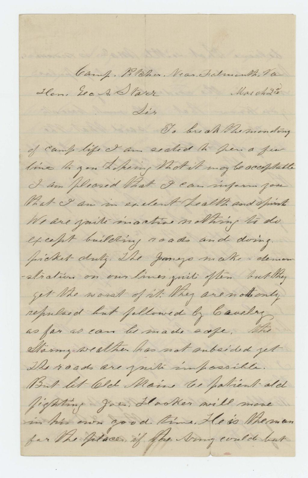 Miniature of Sergeant Thomas B. Campbell of Company E solicits a position as 2nd Lieutenant from George A. Starr