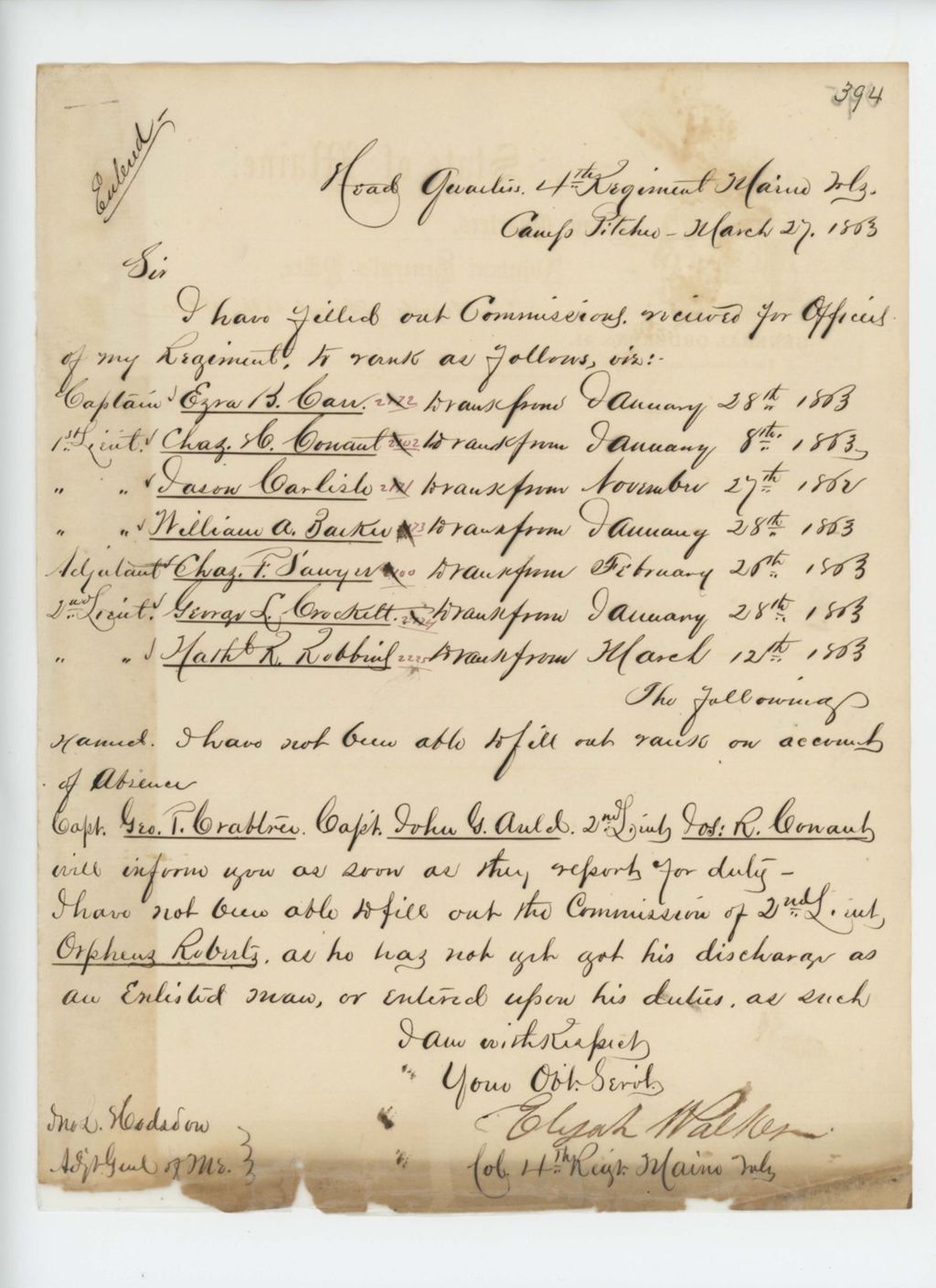 Miniature of Colonel Walker informs General Hodsdon of commissions