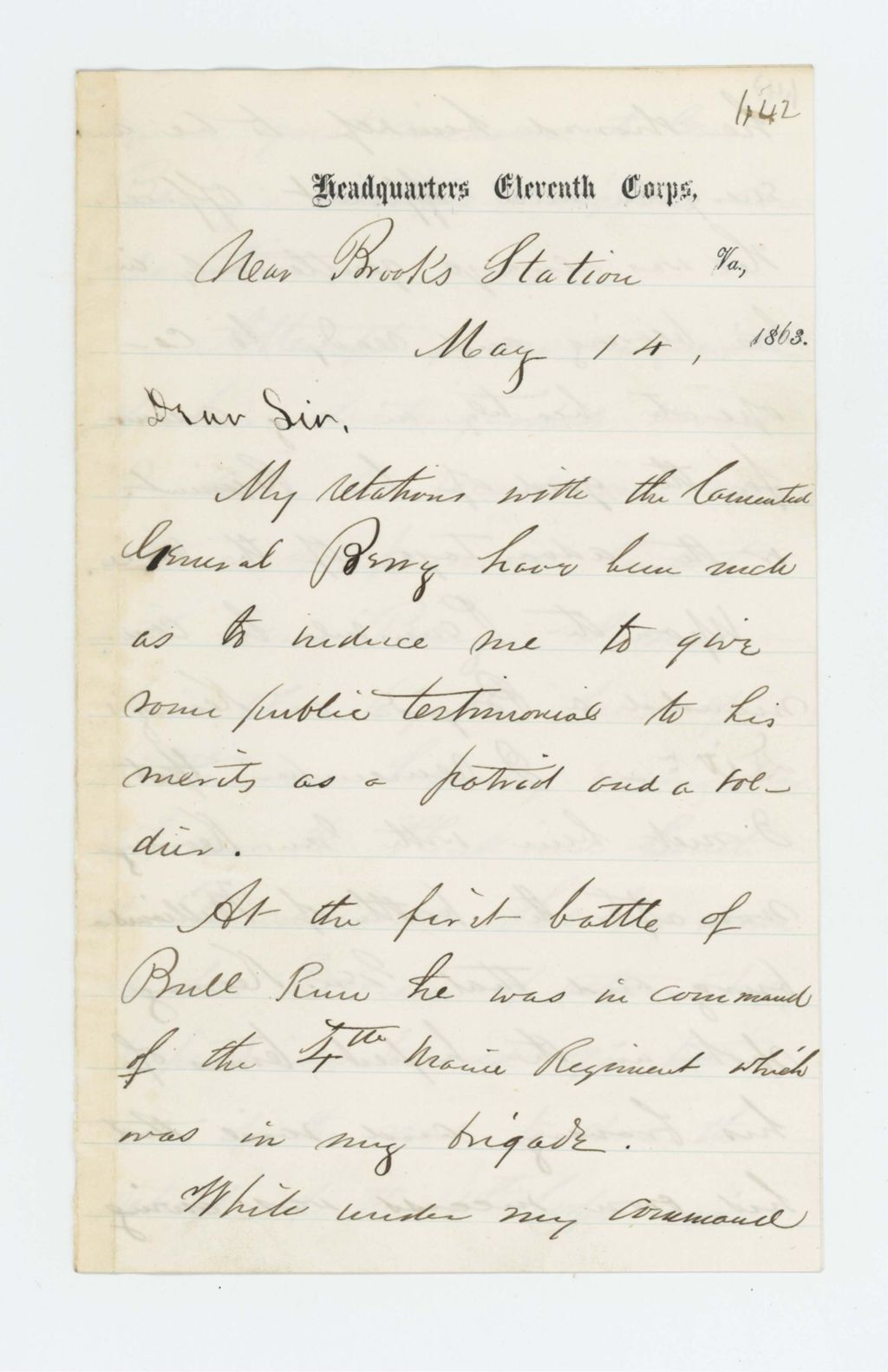 Miniature of Major General Oliver Otis Howard writes testimonial regarding the late General Berry