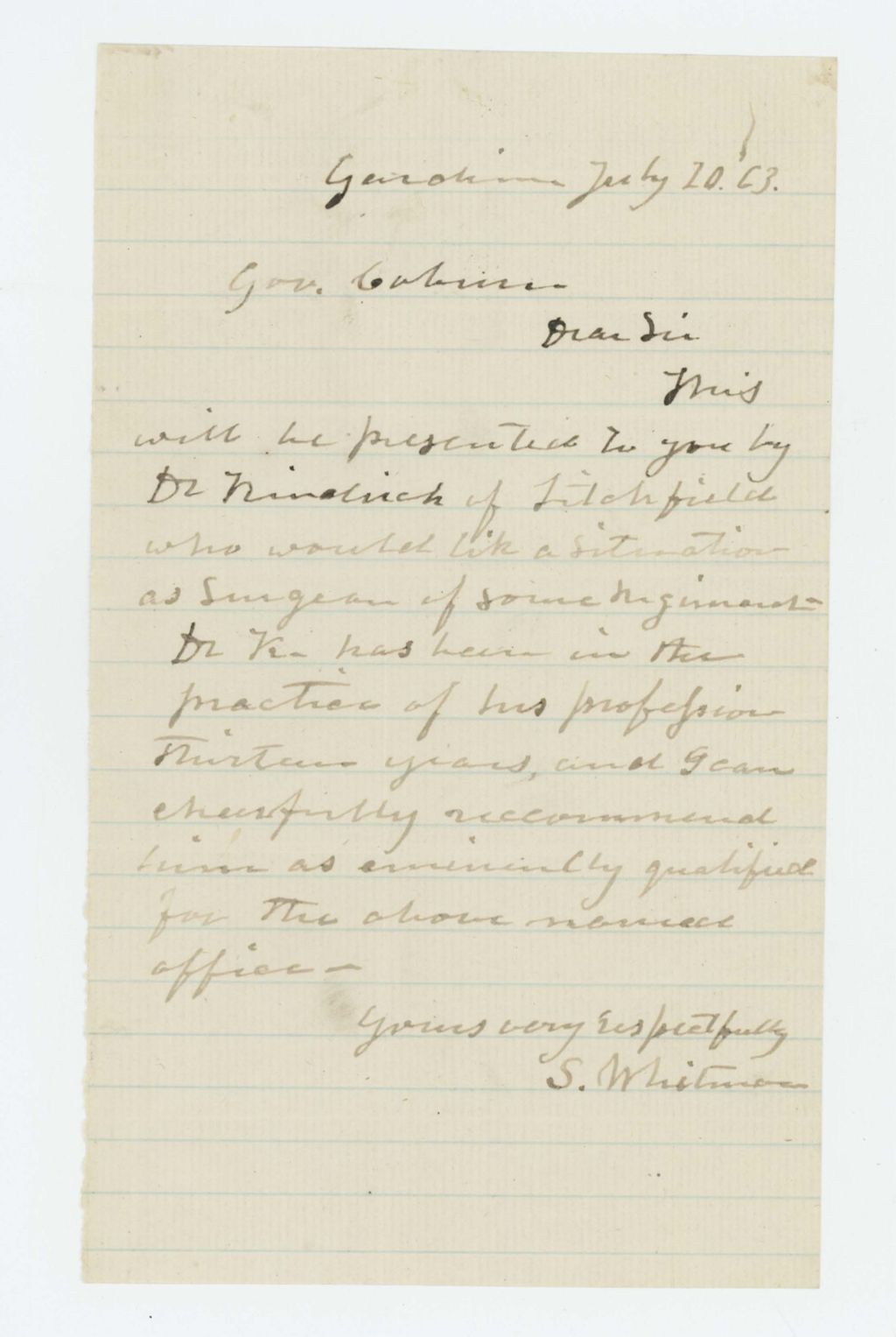 Miniature of S. Whitmore recommends Dr. Kindrick for surgeon