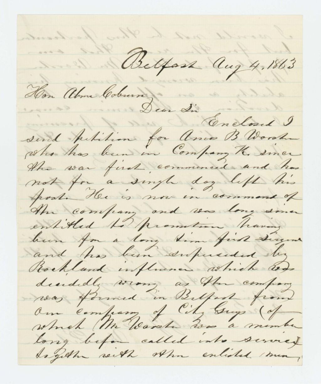 Miniature of William Pitcher forwards petition for promotion of Amos B. Wooster