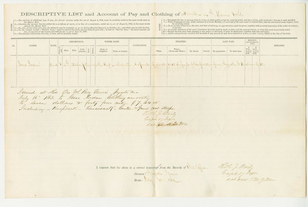 Miniature of Descriptive list for Isaac Jordan