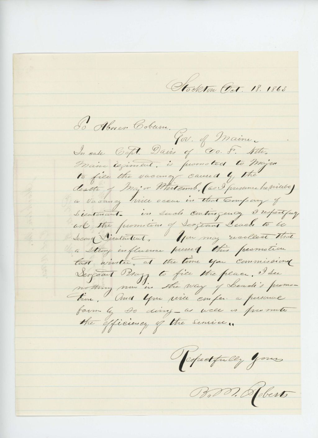 Miniature of B.M. Roberts recommends Sergeant Leach for promotion