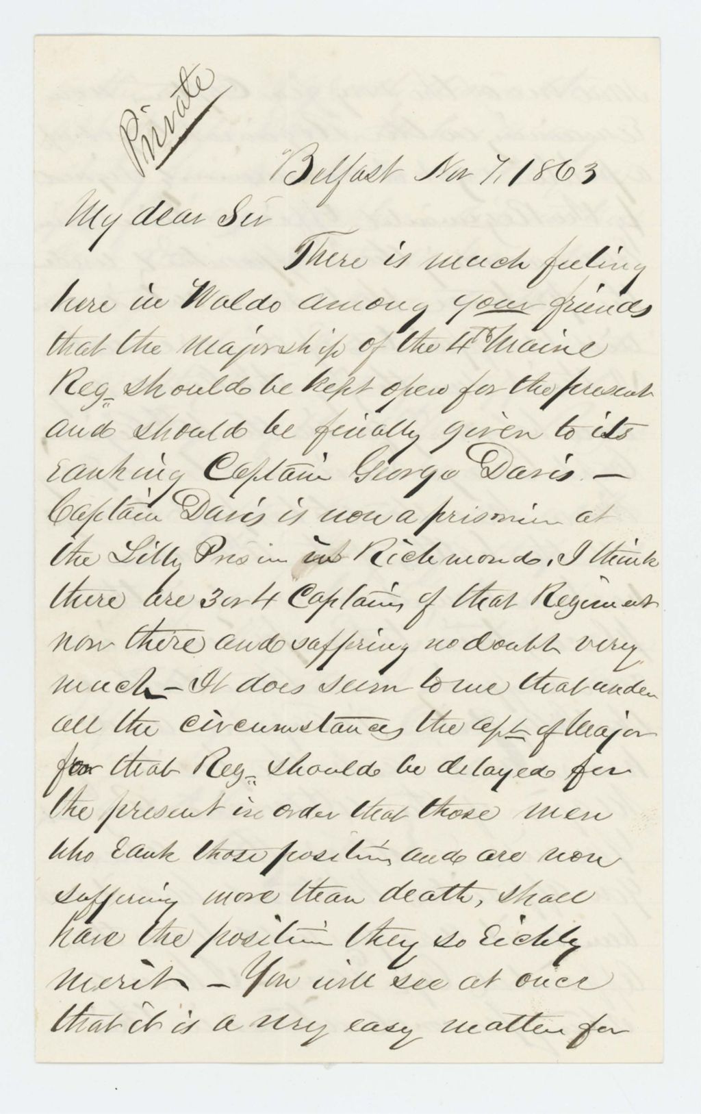Miniature of T. Harmon recommends Captain George Davis for promotion