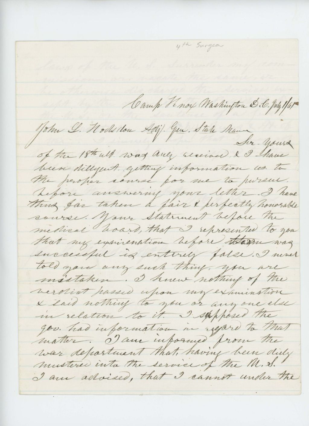 Miniature of W.A. Banks refuses to give up his commission except by order of the President or court martial