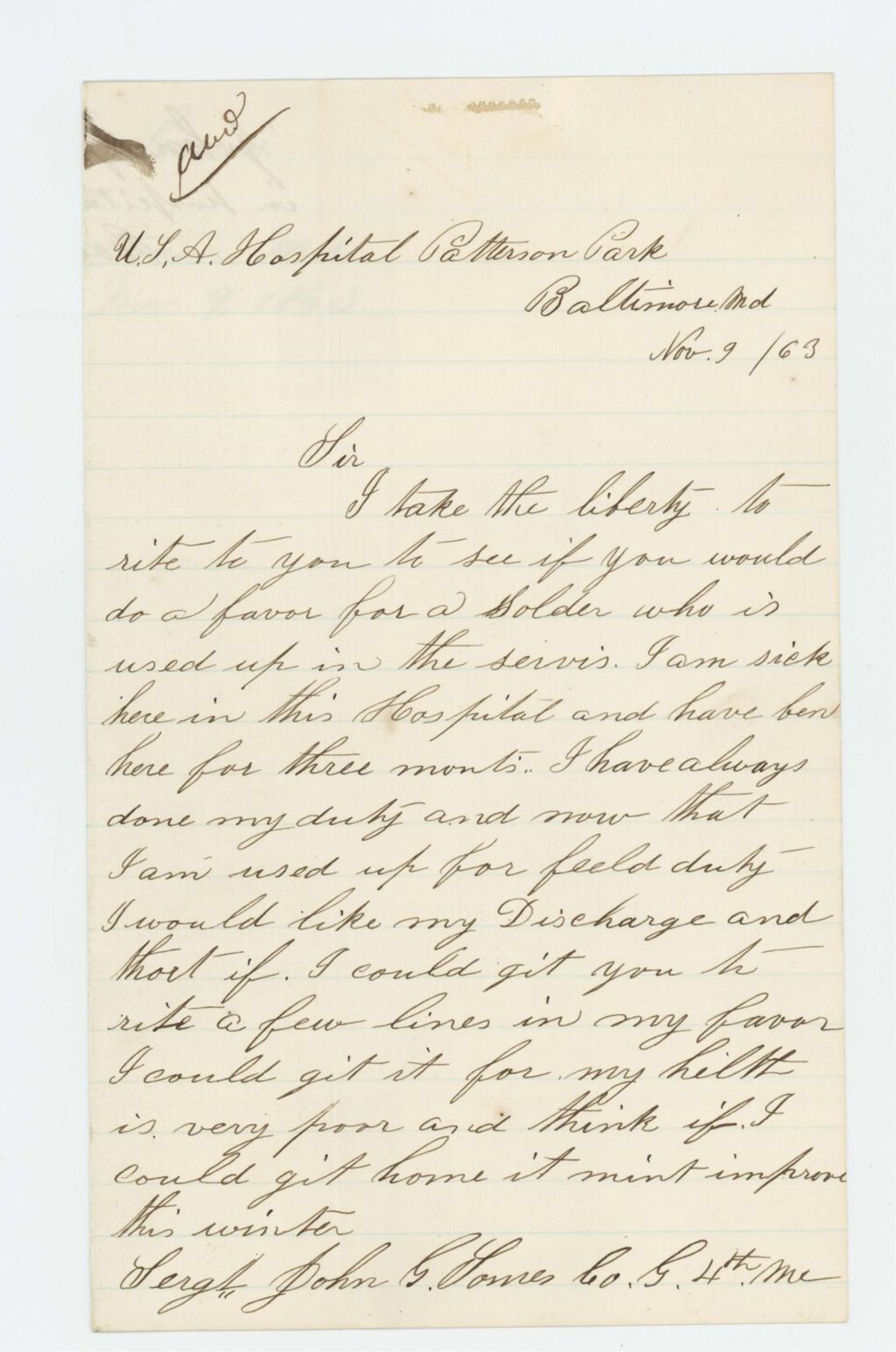 Miniature of Sergeant John Somes requests his discharge