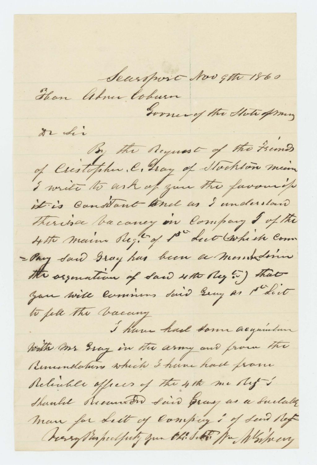 Miniature of William McGilvery requests a promotion for Christopher C. Gray
