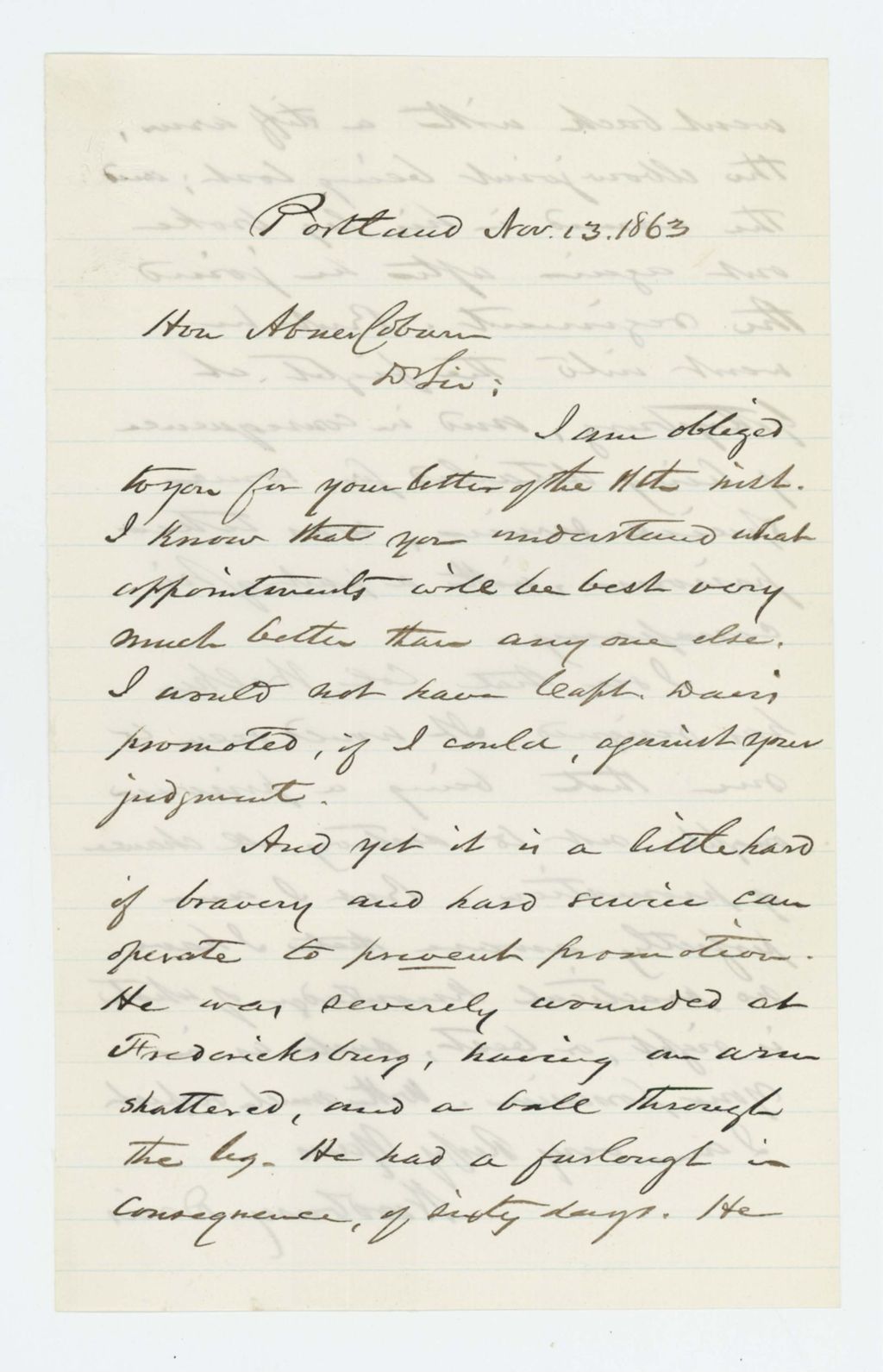 Miniature of Woodbury Davis writes Governor Coburn regarding Captain Davis and Colonel Walker