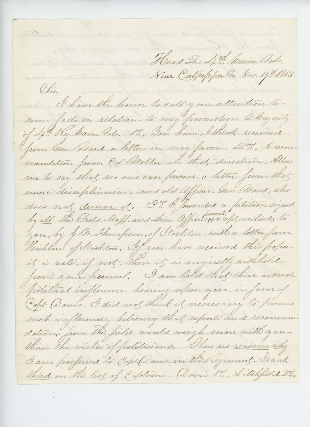 Miniature of Captain Robert H. Gray writes Governor Coburn regarding his promotion to Major