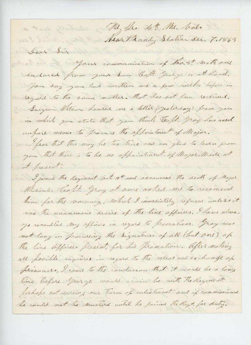 Miniature of Colonel Elijah Walker writes Mr. Davis in favor of the appointment of George Davis as Major