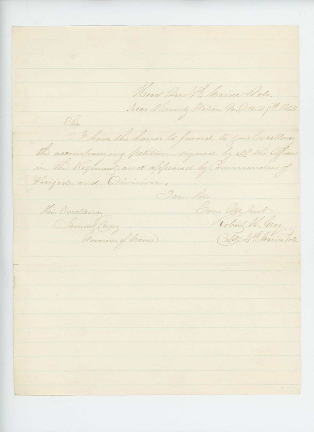 Miniature of Captain Robert Gray forwards a petition to Governor Cony