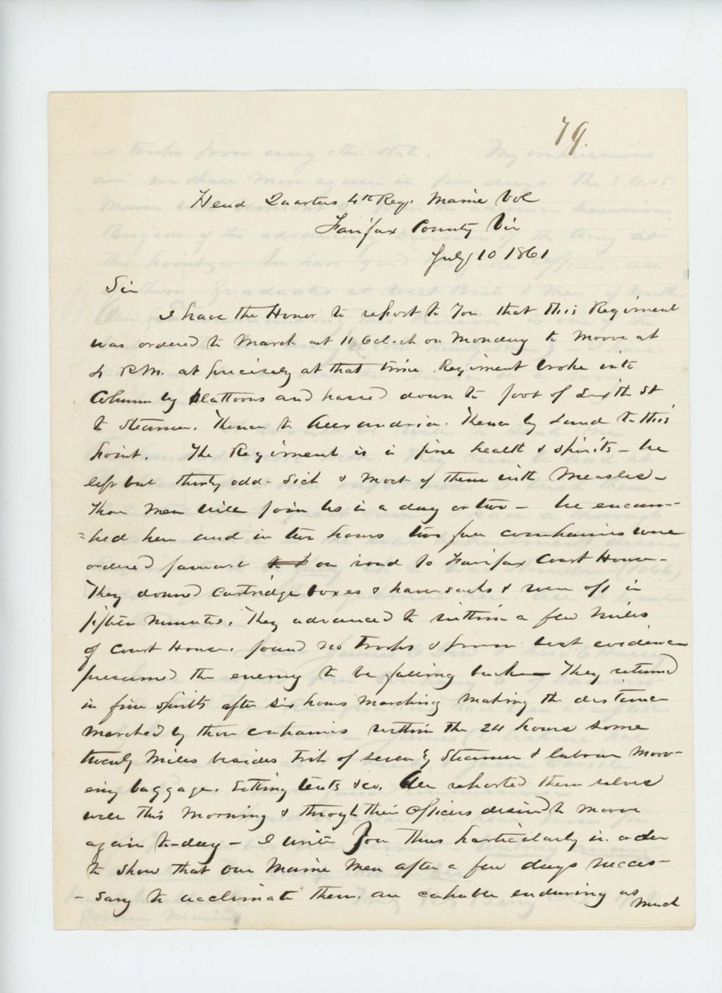 Miniature of Colonel Berry reports to Governor Washburn the regiment's movements and requests more recruits