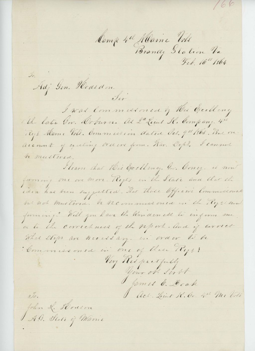 Miniature of James Doak requests a commission in a new regiment