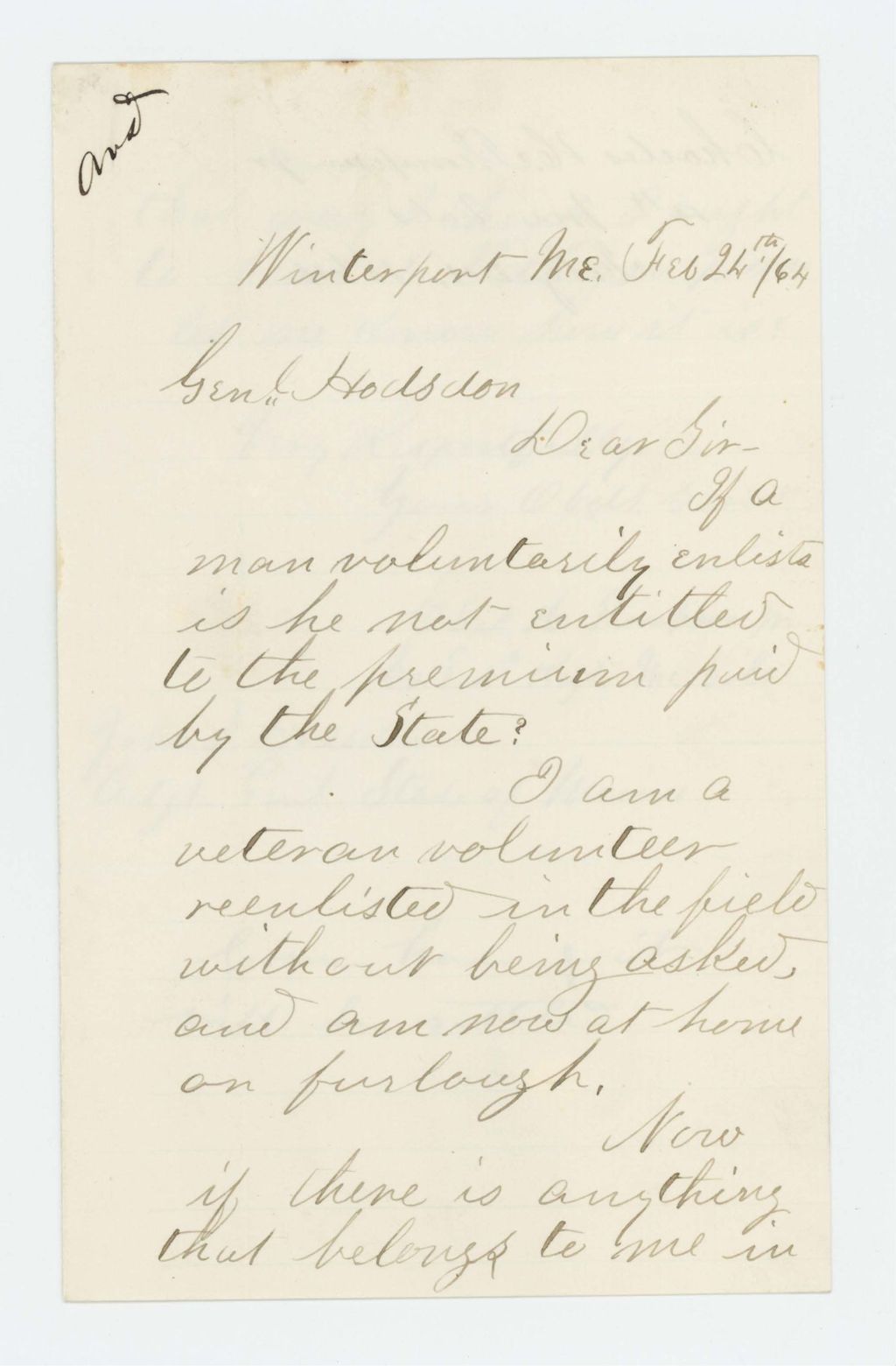 Miniature of Charles H. Thompson, Jr. of Company F inquires about re-enlistment pay