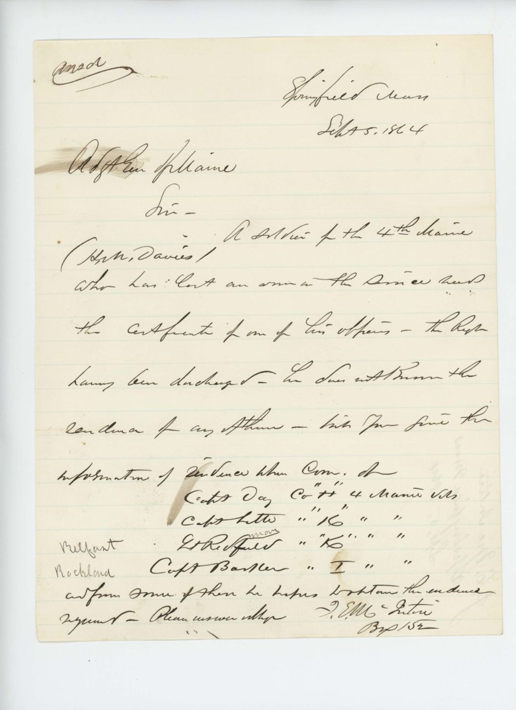 Miniature of J. E. McIntire requests information about his service