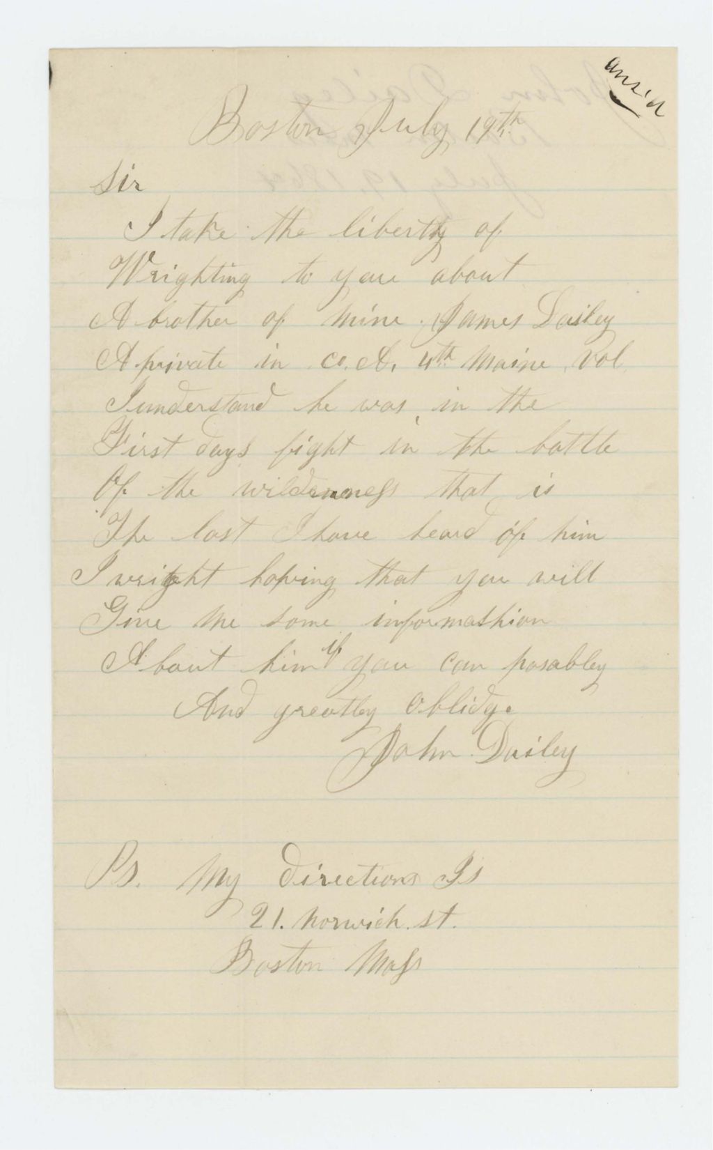 Miniature of John Dailey requests information on brother James Dailey