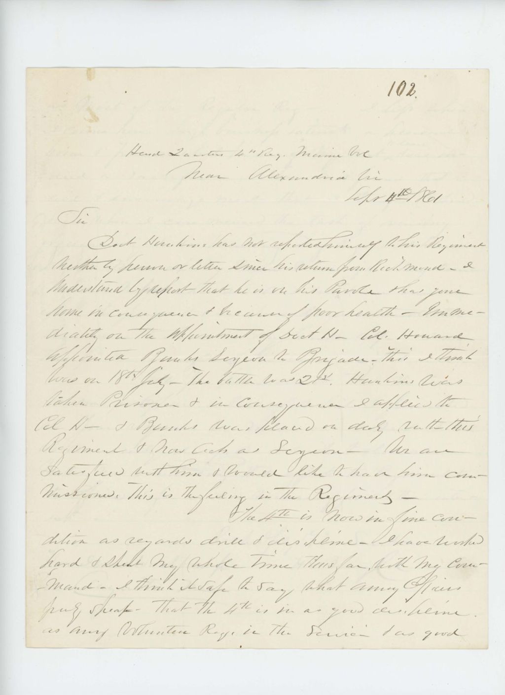 Miniature of Colonel Berry writes Governor Washburn about the absence of Dr. Hunkins