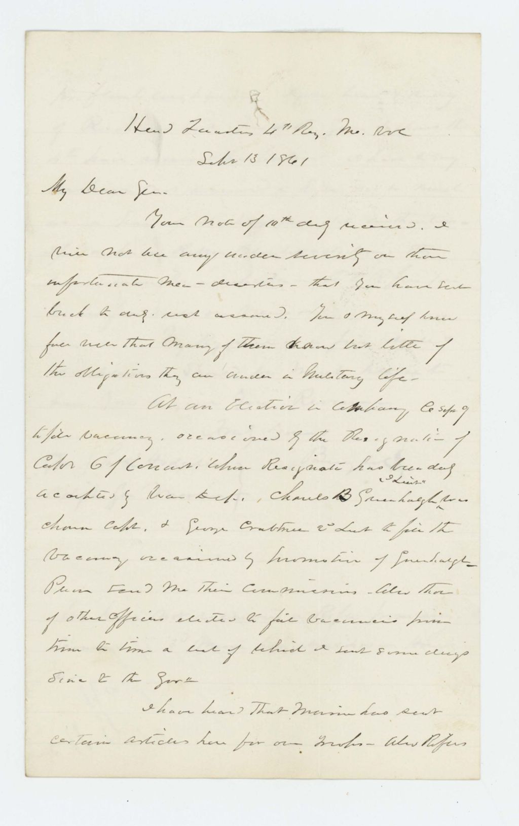 Miniature of Colonel Berry writes regarding elections of officers