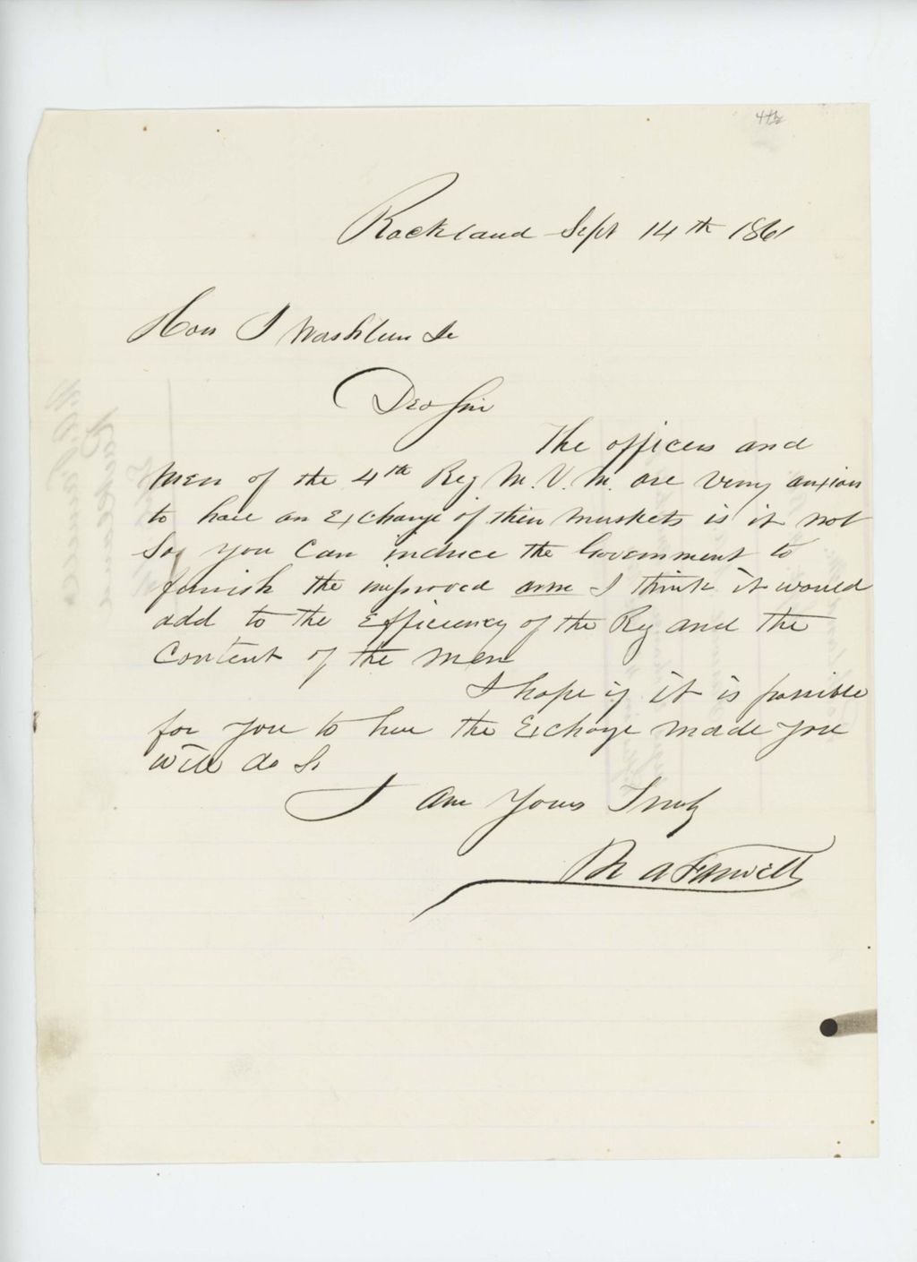 Miniature of N.A. Farwell urges the exchange of muskets for rifles