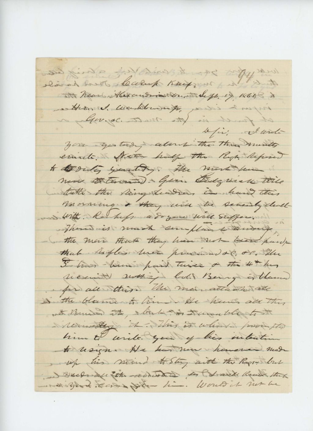 Miniature of Major Nickerson writes the Governor about half the regiment refusing duty