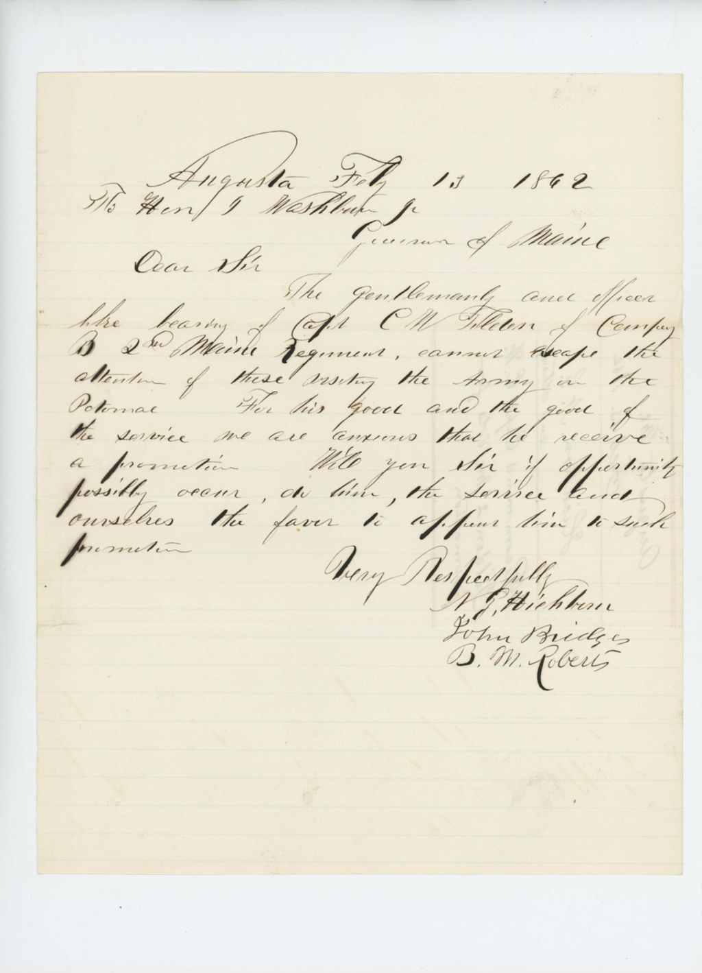 Miniature of N.G. Hichborn and others recommend Captain Charles W. Tilden for promotion