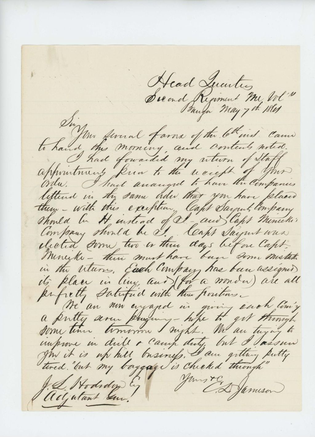 Miniature of Colonel Charles Davis Jameson describes regimental order and drills