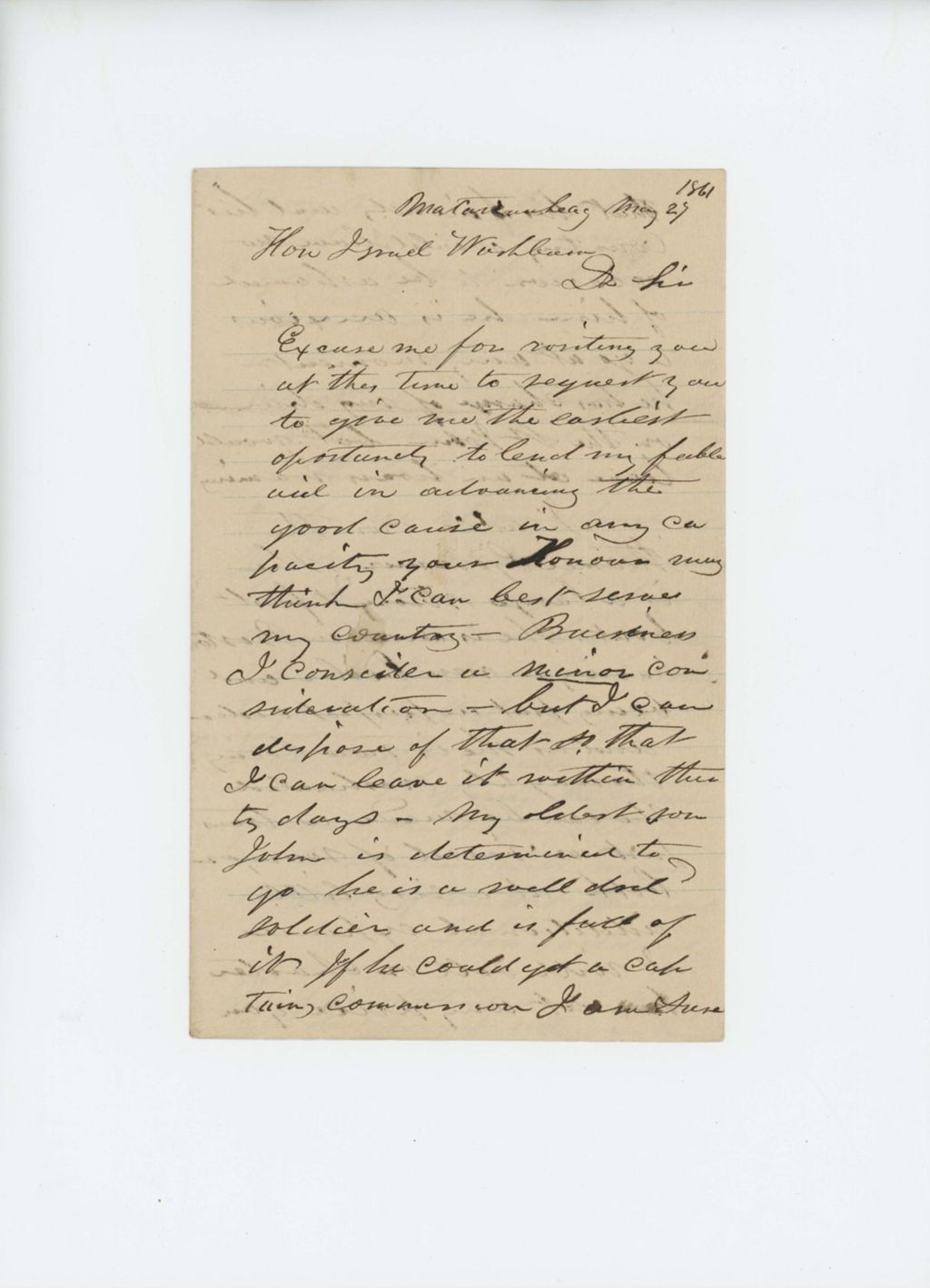 Miniature of John Goddard requests a commission for his son and offers his steamship as transport ship
