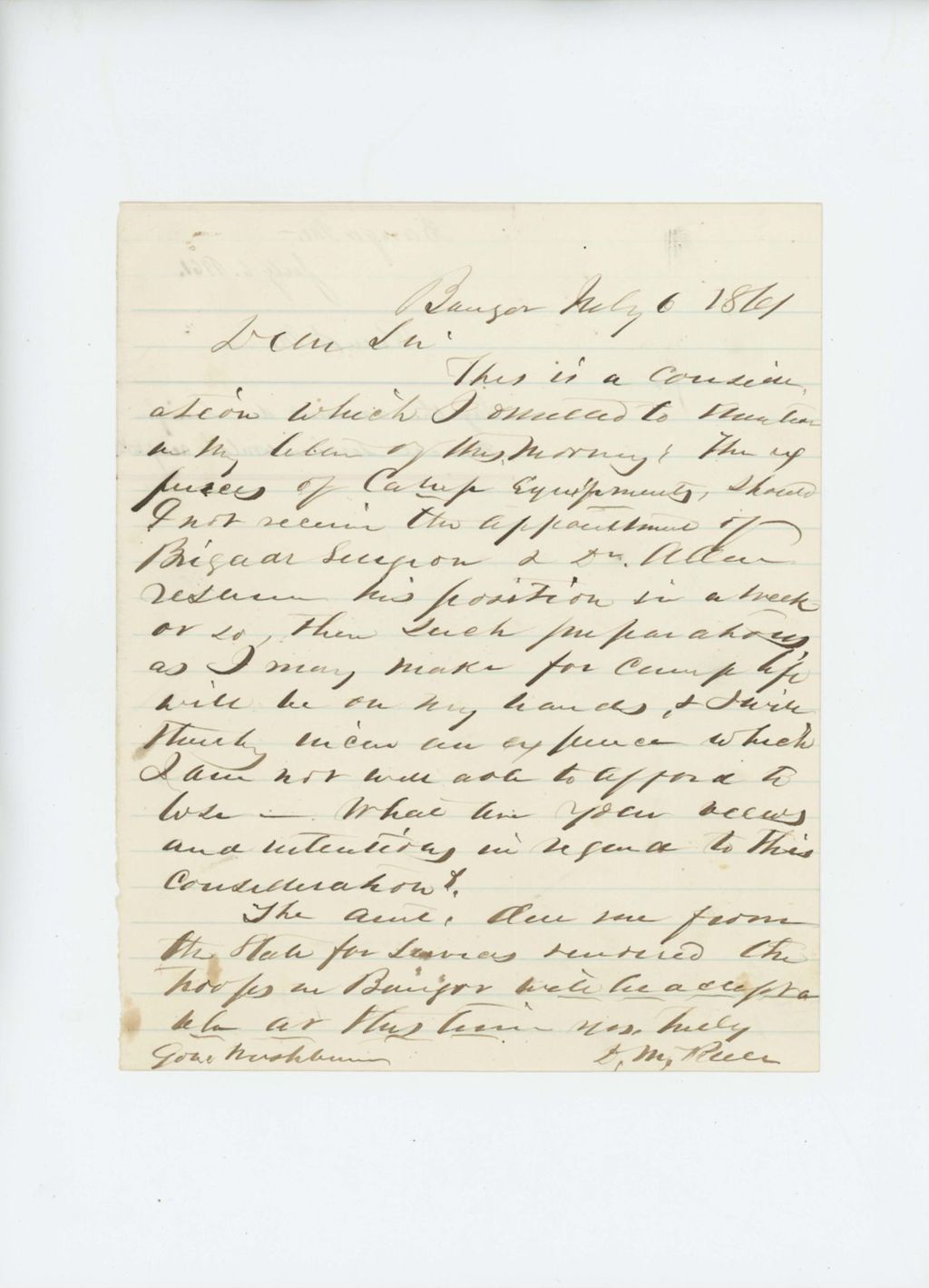 Miniature of Dr. McRuer writes that the amount owed him is acceptable