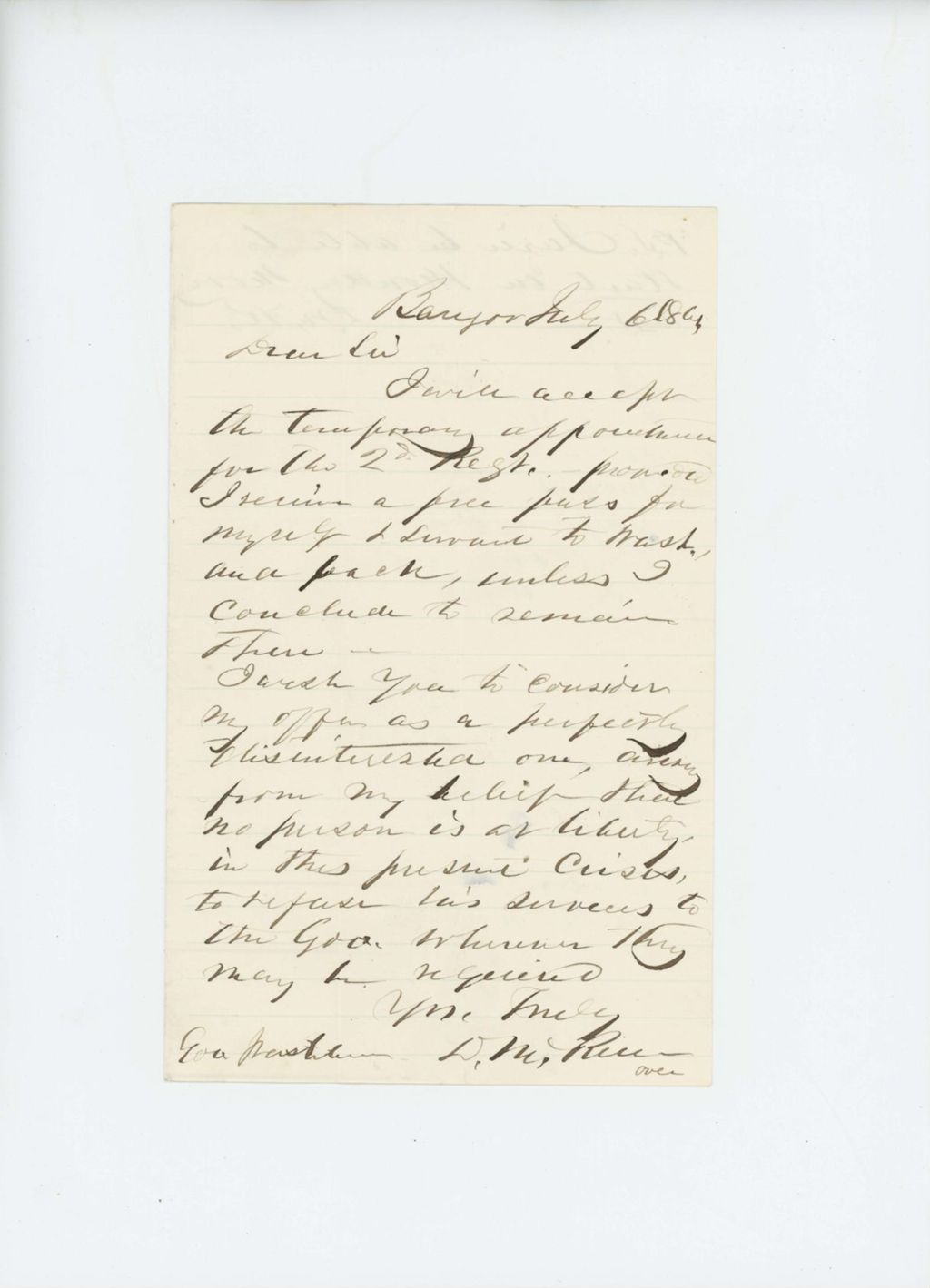 Miniature of Dr. McRuer accepts a temporary appointment to the 2nd Regiment